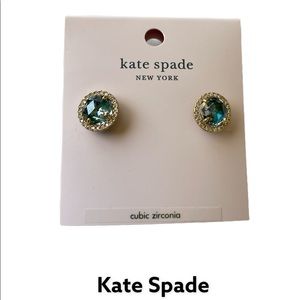 Kate Spade bright ideas studs halo round crystal emerald earrings
